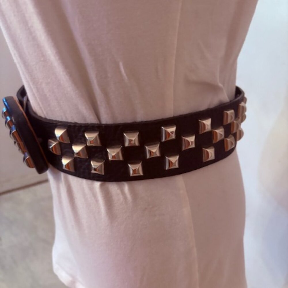 Brave leather Black & silver studded belt. - Picture 2 of 4